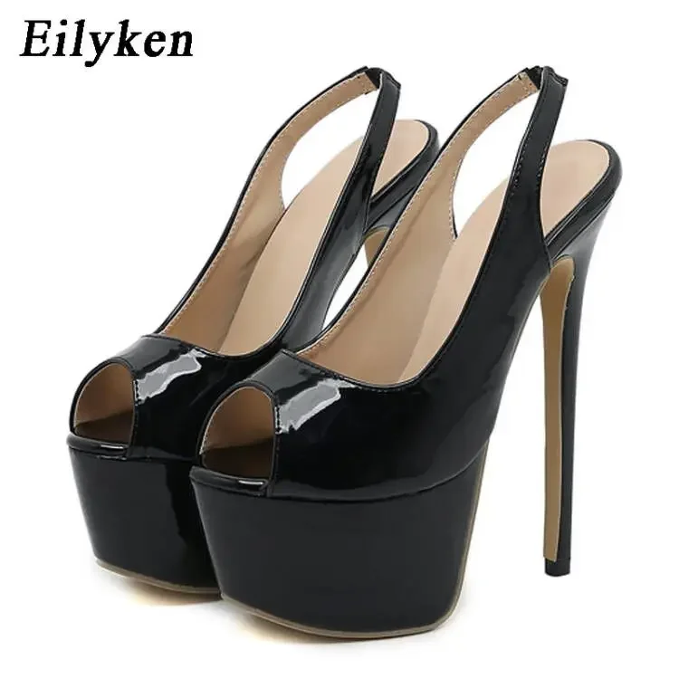 Eilyken Fashion Peep Toe czółenka platforma bardzo cienkie obcasy seksowne letnie sandały na studniówkę kobiety Party klub nocny striptizerka buty