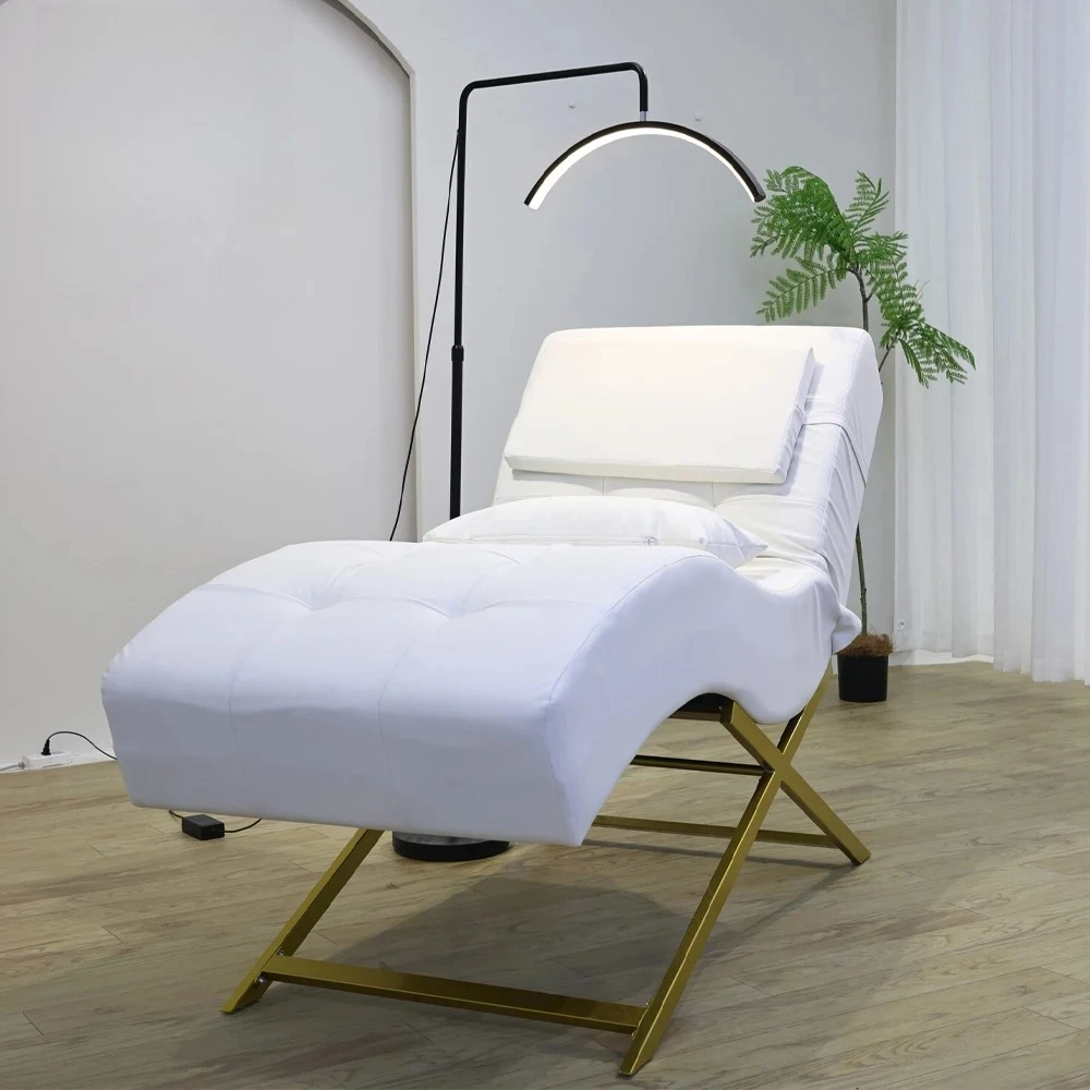 Luxury Modern Design White Curved Velvet Facial Bed Spa Massage Lash Bed for Beauty Salon