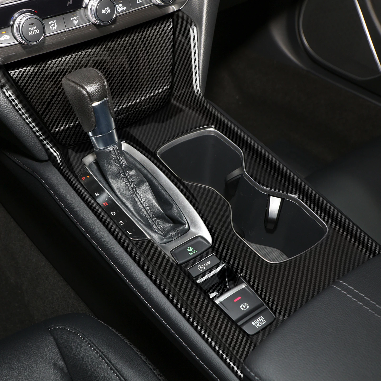 Auto-Mittelkonsole, Schalthebel, Lenkradverkleidung für Honda Accord 10. Generation 2018-2022 Zubehör. ABS-Kohlefaser-Innenausstattung. – Detail 4