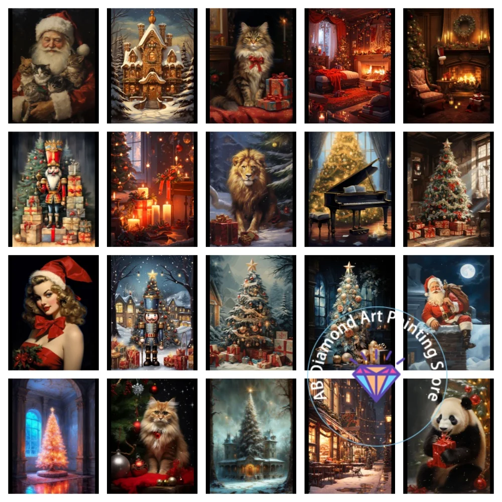 

Vintage Winter Christmas Gingerbread C otta Santa AB Diamond Painting Kit Square Round Diamond 5D DIY Mosaic Handmade Art Gift
