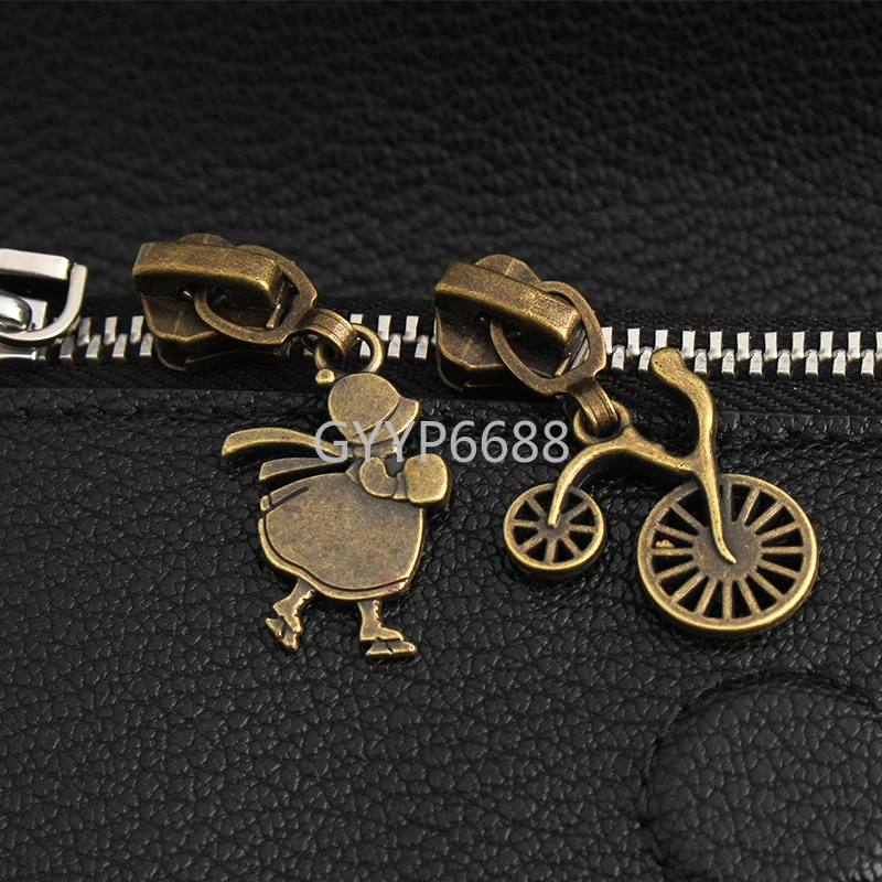 10/50/100PCS Bronze Lotus/Tyrannosaurus Shape 5# Nylon Metal Zipper Slider Head For Luggage Purse Bags Zip Puller Accessories