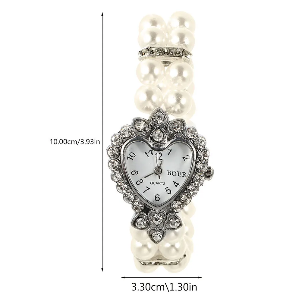 2 قطعة ساعة أنيقة على شكل قلب كريستال لؤلؤة سوار ساعة نسائية للحفلات الراقصة والمناسبات الخاصة للنساء ساعة حجر الراين