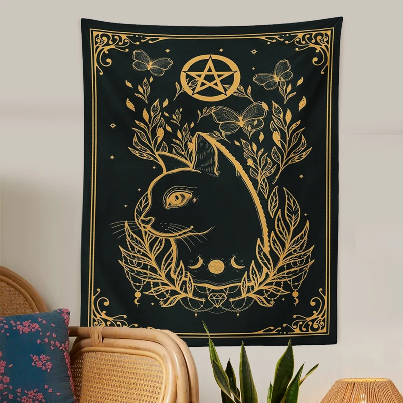 Cat Witchcraft Tapestry Wall Hanging Tarot Tapestry Bohemian Style Decoration Home Decoration Hippie Mattress Dorm Room Decor