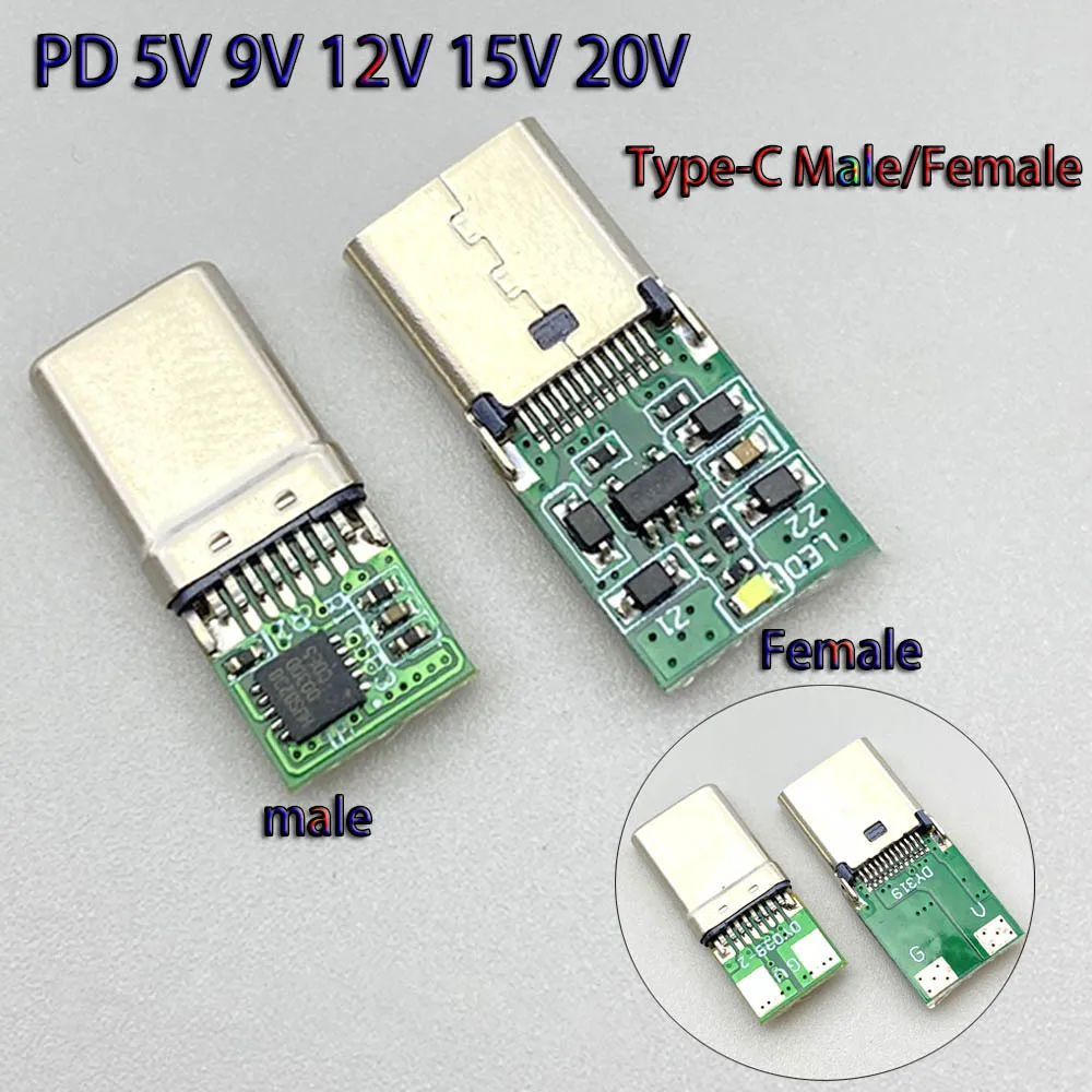 

Type C PD JACK 5V 9V 12V 15V 20V Trigger Connector USB-C Male/Female Plug DC Welding Adapter fast charging lure probe detector