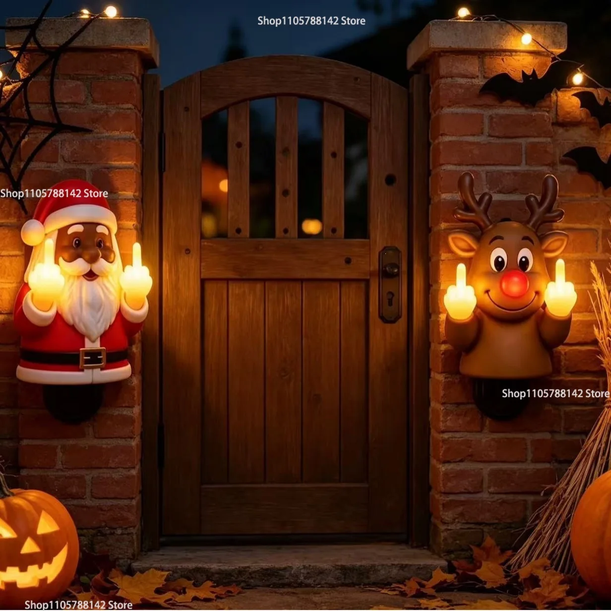 Funny Middle Finger Santa Black White Skin Two Styles Night Light Wall-Mounted Ornament wall Decor for Porch Party Gift