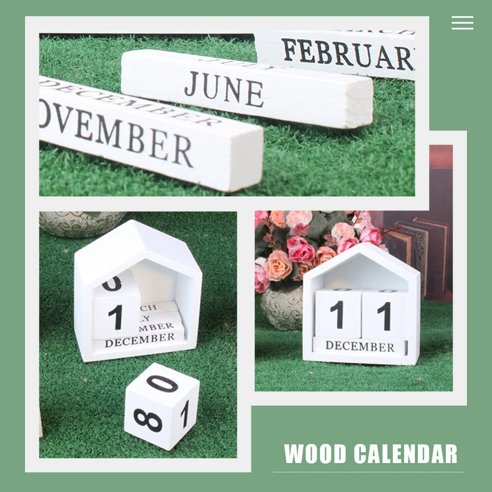 Wooden Perpetual Calendar Block For Desk Tabletop Date Changer Home Office Decor Teacher Gift Wood Block Calendar Stand Reusable