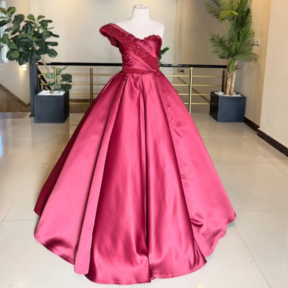 

Customized Exquisite Fashion Charmeuse Beading Sequined A-line One-shoulder Long Dresses Bespoke Occasion Dresses Modern Style