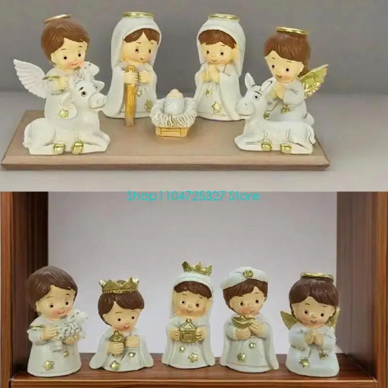 D8KF Christmas Nativity Figurines Resins Manger Holy Family Nativity Scene Statue for Xmases Indoor Home Table Decorations