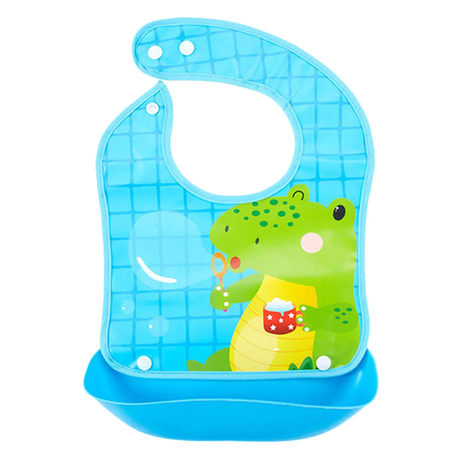 Cute Cartoon Waterproof Baby Infant Toddler Kids Bibs with Detachable Pocket Groove for Painting Making Crafts Feeding Crocodile