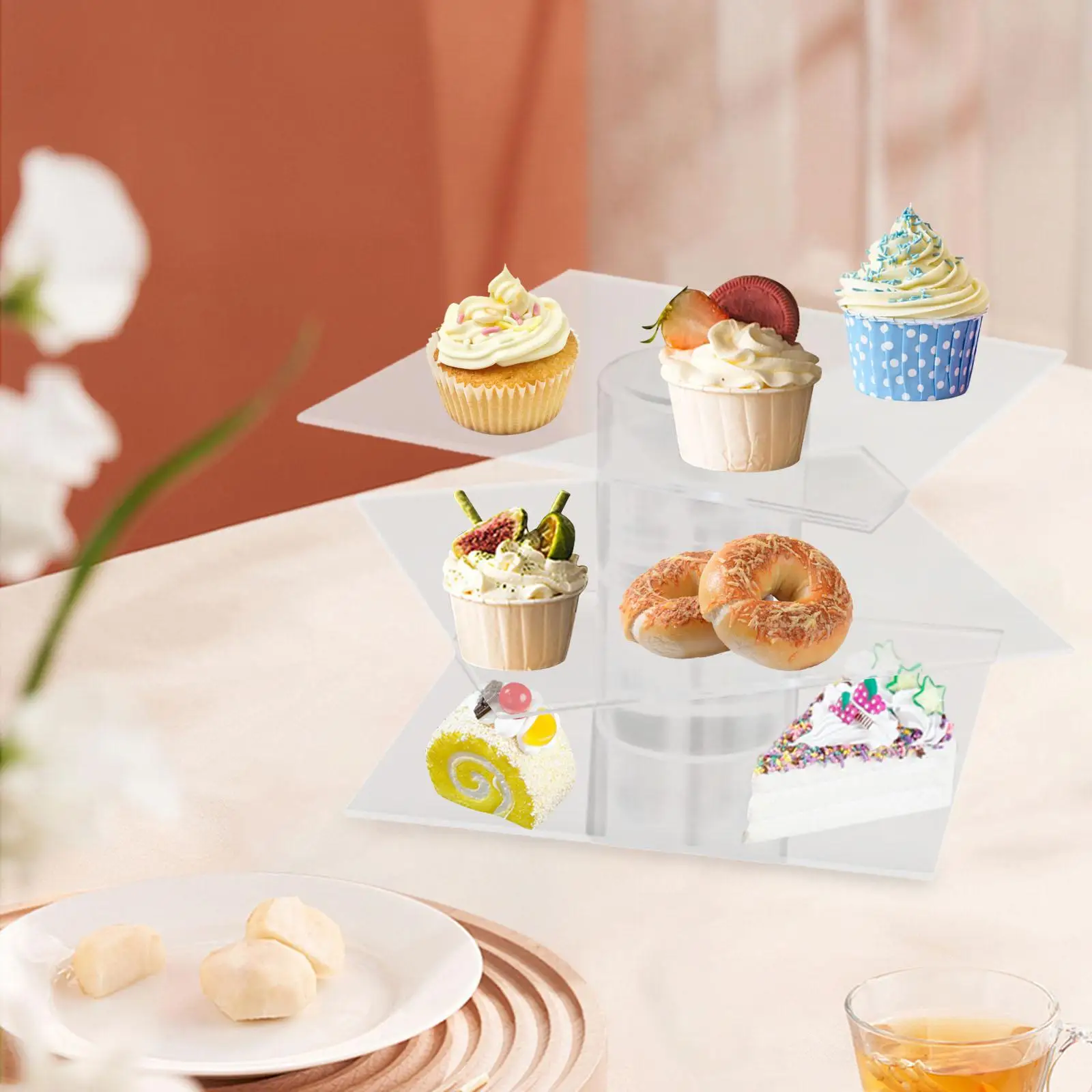 

Acrylic Cake Stand Flowerr Storage 3 Tiers for Wedding Bridals Anniversaries