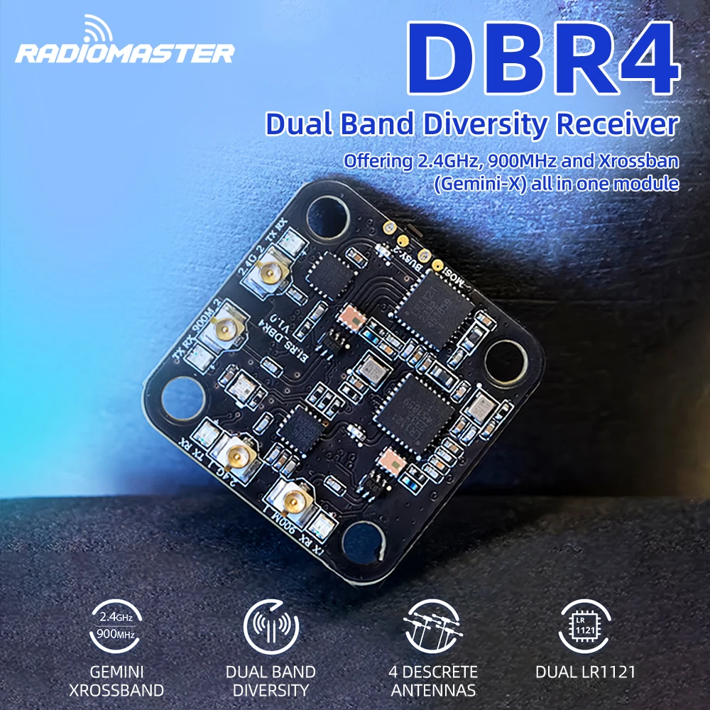RadioMaster DBR4 Gemini Xrossband ELRS Receiver Dual LR1121 2.4G+900MHz Diversity MAVLINK CRSF For Long Range FPV Fixed-wing