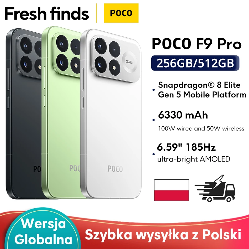 Smartfon POCO F9 Pro w wersji globalnej, Snapdragon 8 Elite Gen 5, aparat 200 MP, wyświetlacz 6,59" 185 Hz, bateria 6330 mAh