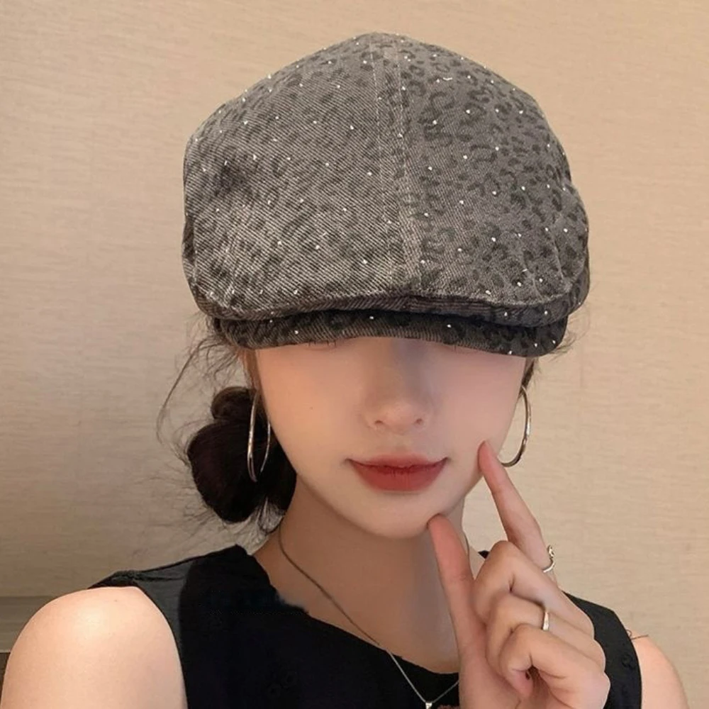 HT4874 Berets Glänzende Frühling Herbst Hut Männer Frauen Leopard Künstler Maler Baskenmütze Hut Männlich Weiblich Ivy Flache Kappe Einstellbare Baskenmütze Kappen – Detail 4