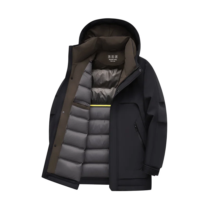 High Grade 90% White Duck Down Coat 2025 Winter Classic Busienss Solid Hooded Wind-proof Jacket Male Warm Padded Outwear
