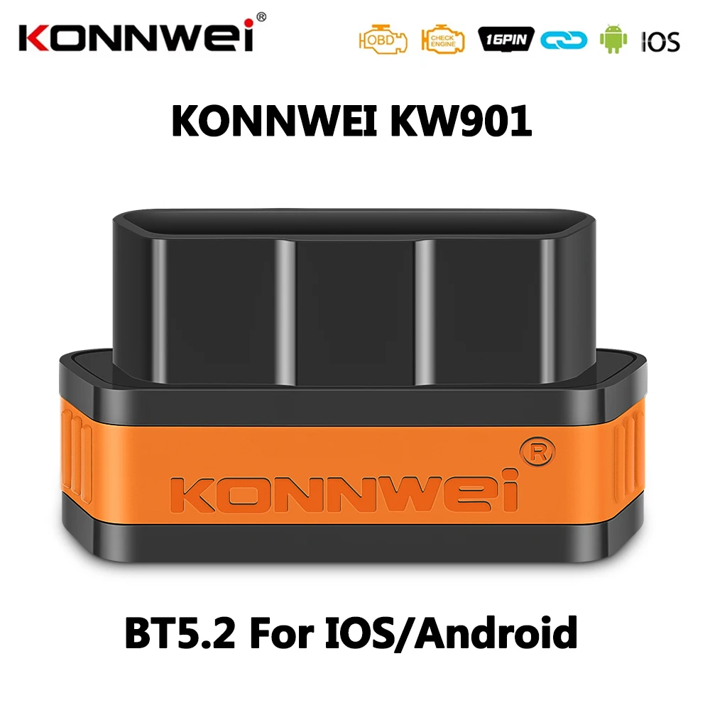 

KONNWEI KW901 ELM327 V1.5 Bluetooth 5.2 OBD2 сканер считыватель кодов проверка двигателя для Android IOS OBD 2 OBDII автомобильные диагностические инструменты