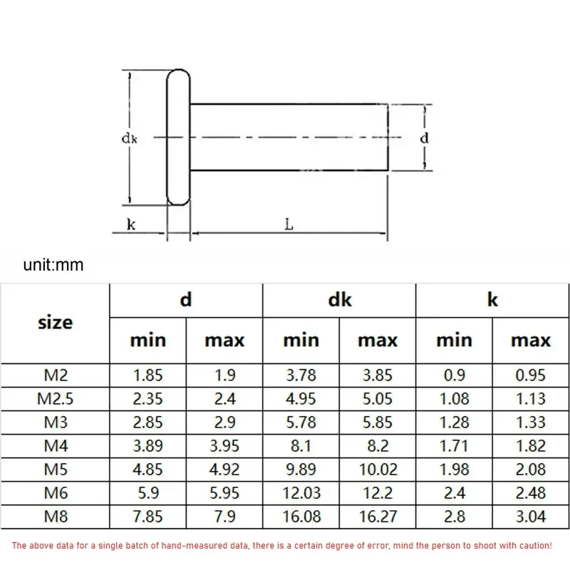 M2-M8 Aluminum Round Head Solid Rivets / GB867 Hand Drive Knockout Rivets for Furniture & Leather Craft (10-100pcs)