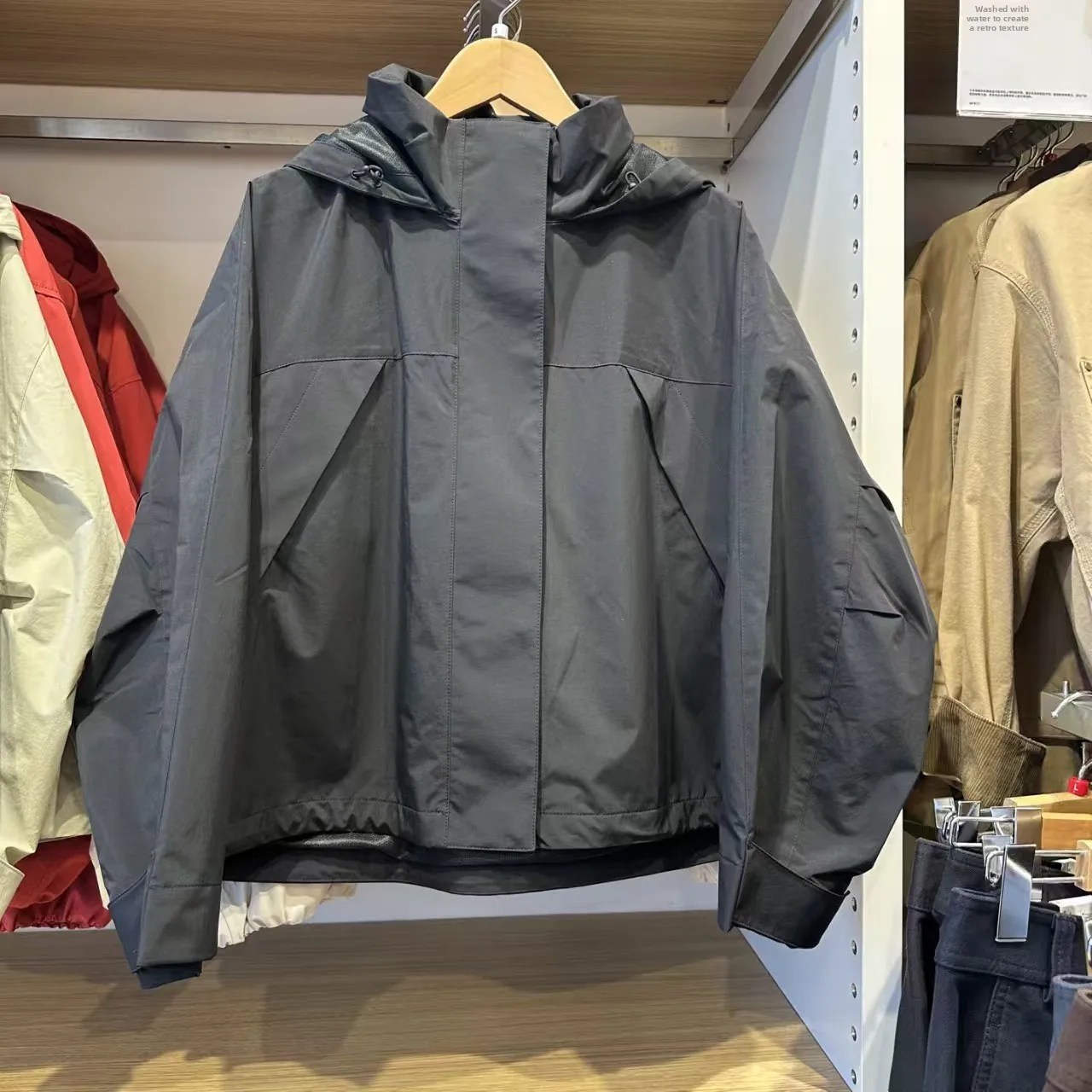 

Spring 2026 Women's Casual Loose Fit Hooded Windproof Jacket Stand Collar Nylon Short Coat Zipper Closure Long Sleeve Outerwear