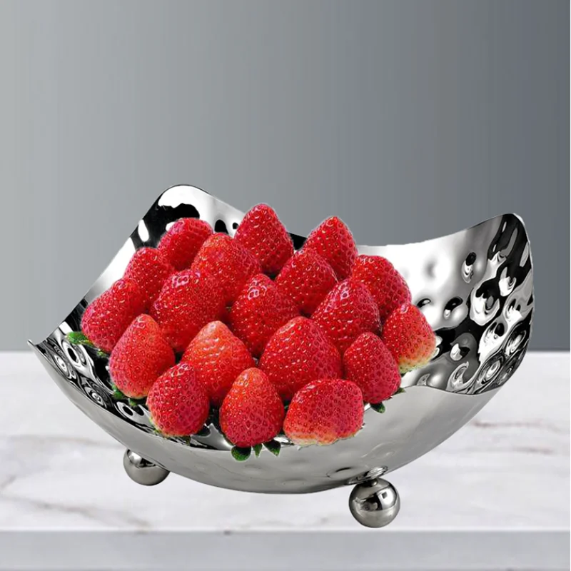 Stainless Steel Tableware, Dessert Plate, Cold Plate, Metal Hammer Printed Fruit Plate, Appetizers, Buffet, Kitchen Storage Tray
