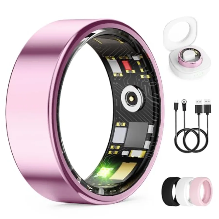 Smart Ring for Women and Men, Health Tracker Ring with Heart Rate, SpO2, Blood Pressure, Temperature, HRV and Stress, IP68 Wate