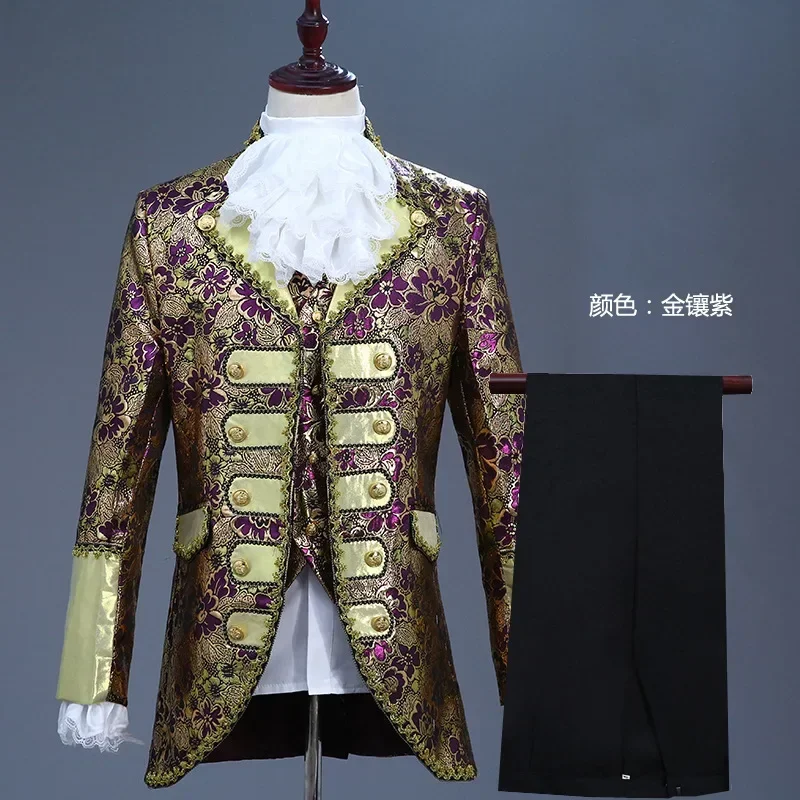 Koning Prins Renaissance Middeleeuwse Mannen Jongen Cosplay Party Kostuum Jas + Broek + Stropdas + vest Volledige Set plus maat XS-XL