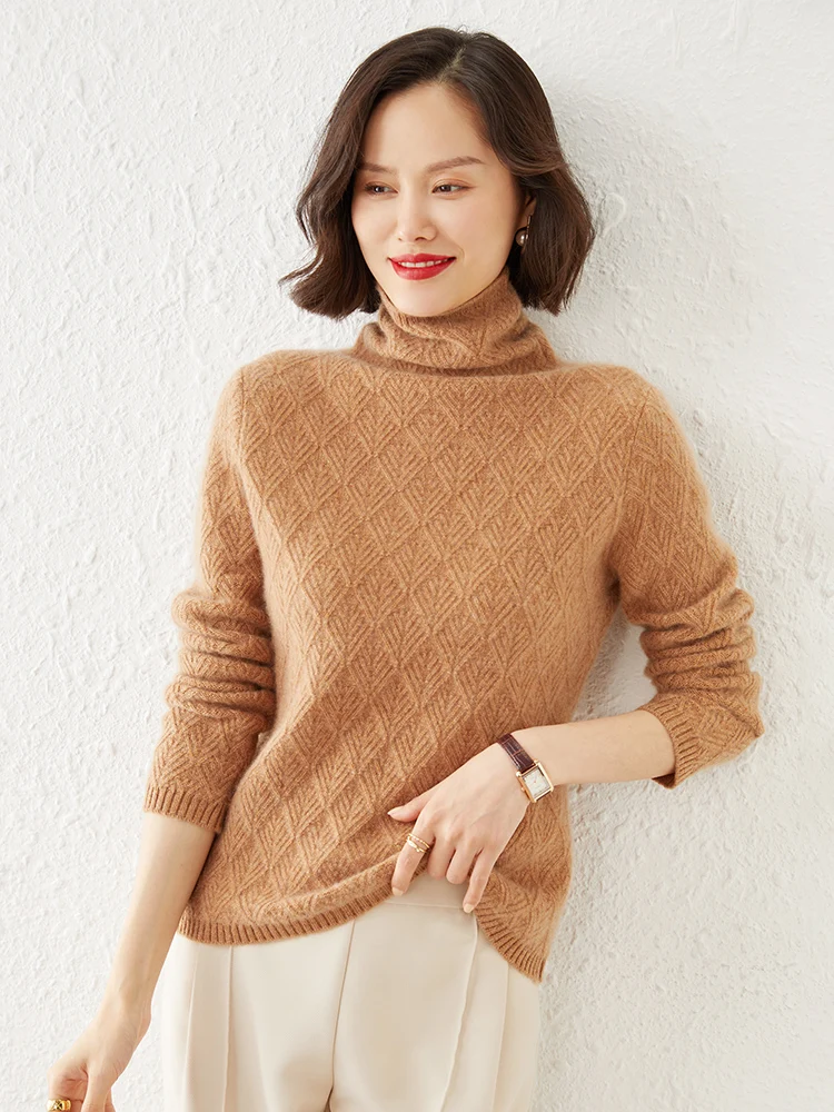 New High Neck Bottoming Shirt Women\'s Autumn and Winter Solid Color Wool Sweater Loose Long Sleeve Alan Fancy Sweater