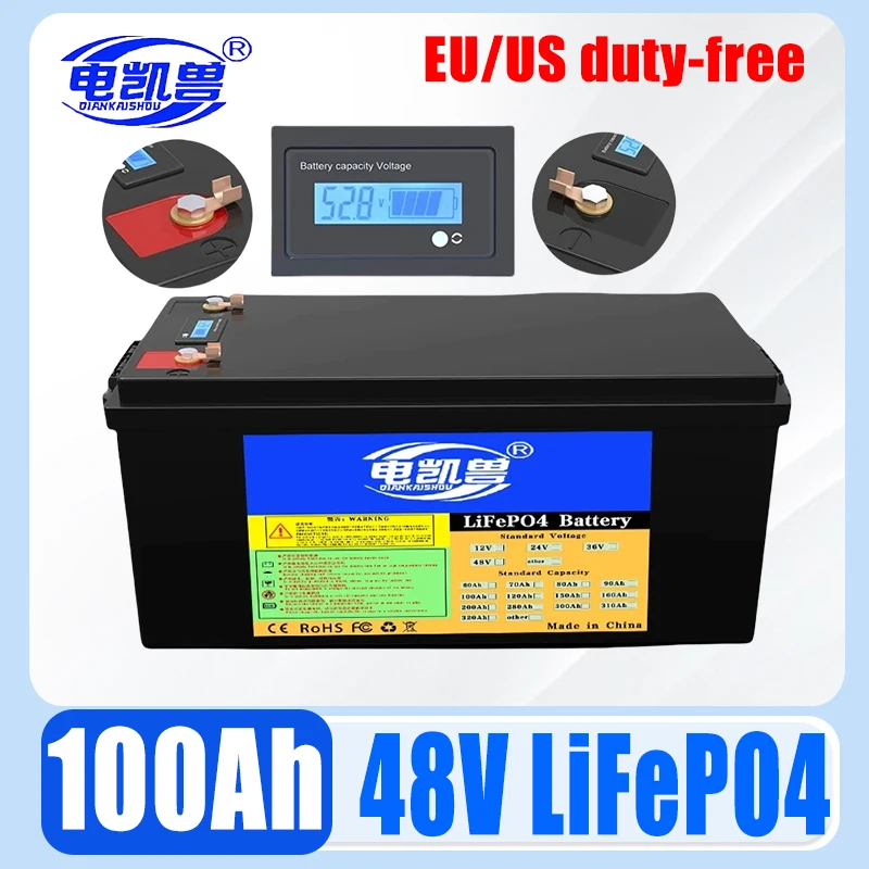 New 12V 24V 36V 48V 100ah 150ah 300ah Lifepo4 battery pack with built-in BMS 0-4800W3C high-power lithium iron phosphate battery