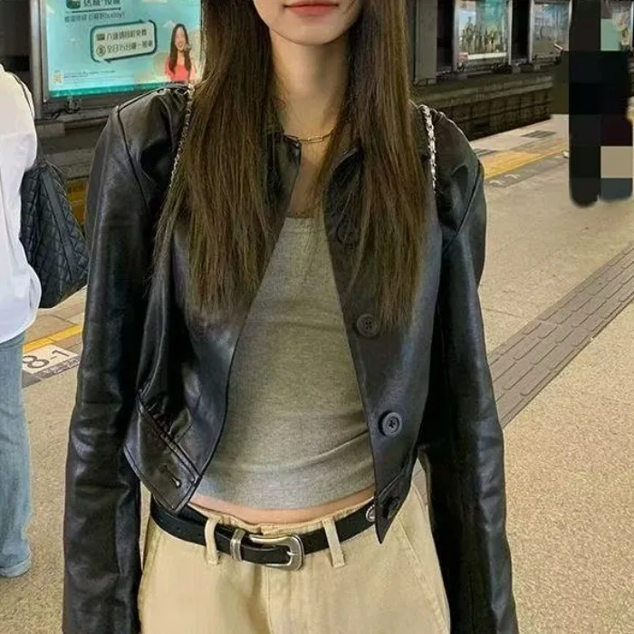 

Винтажная женская повседневная верхняя одежда из искусственной кожи из искусственной кожи, универсальная мотоциклетная верхняя одежда Cact, универсальное волокно из полиэфирного волокна для поездок на работу