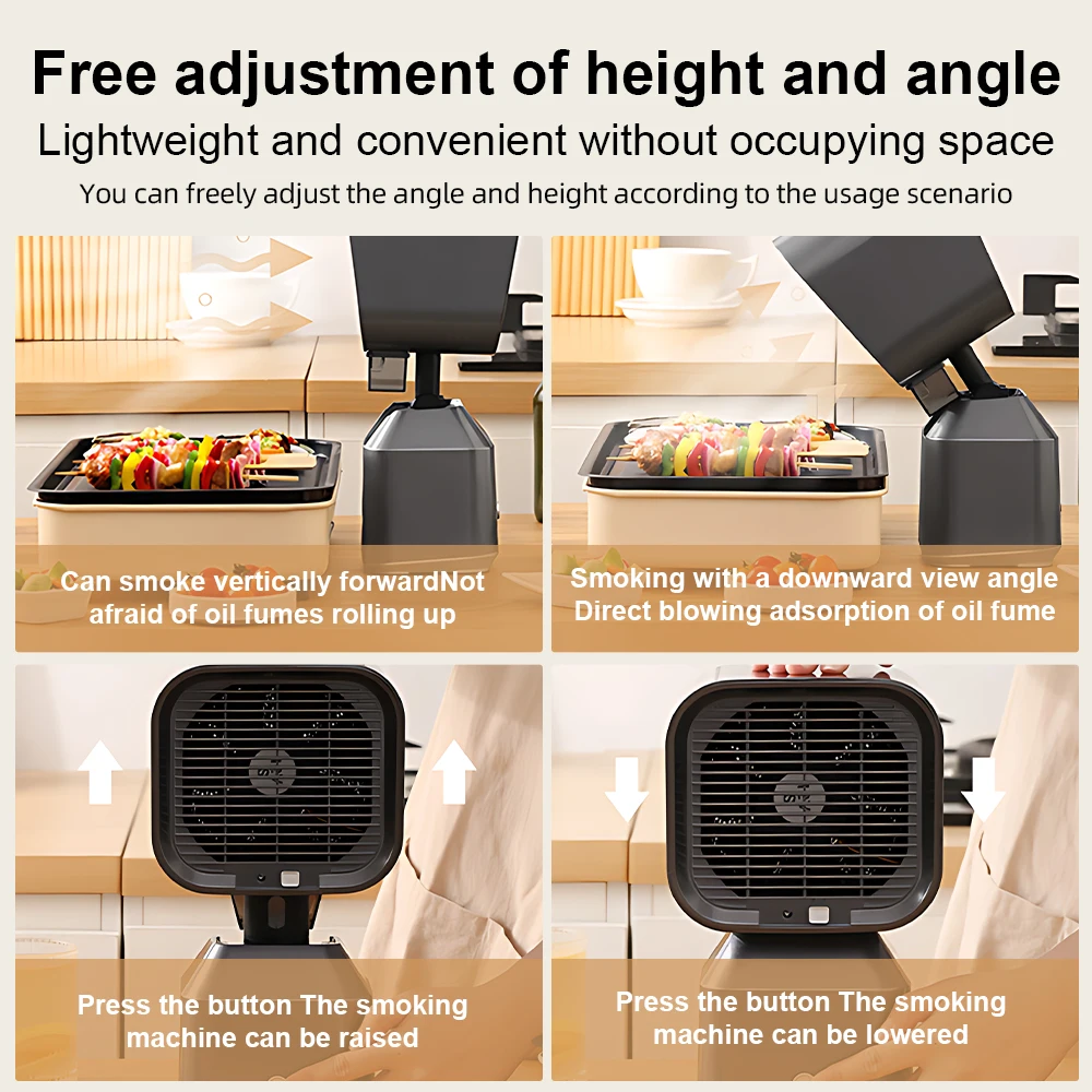 ポータブルフードファン,吸引力の角度と高さを調整可能,取り外し可能,2つの風速,3600rpm