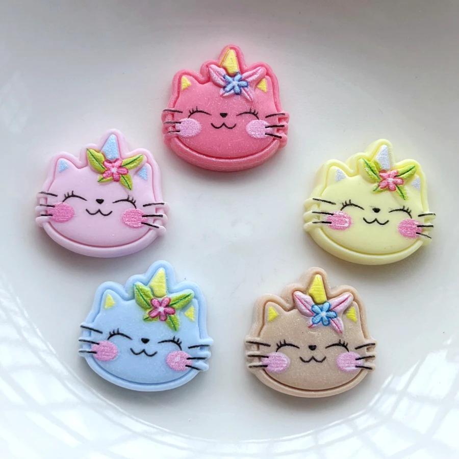 10pcs 21*20mm new cute cartoon animals Happy Kitten Flat back resin DIY jewelry hairpin resin craft decorative accessories