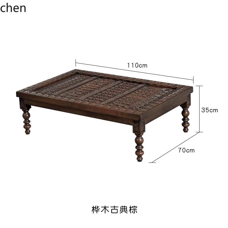

A1 solid wood carving flower square coffee table coffee table retro furniture