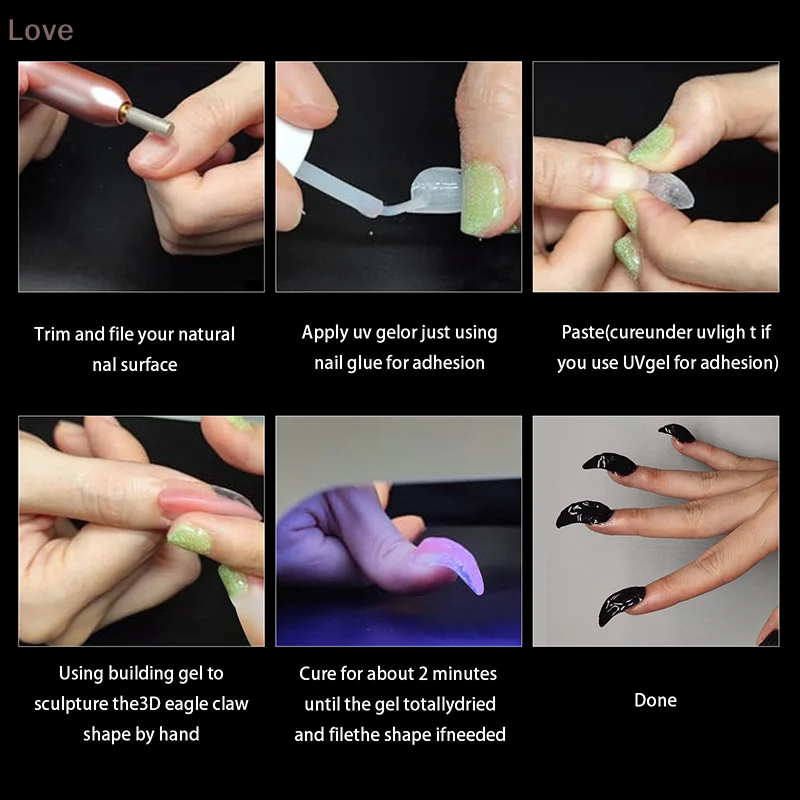 [L&P] 100 peças pontas de unhas curvas de falcão meia cobertura curva de garra de águia extensão de unhas falsas 10 tamanhos para salão de arte