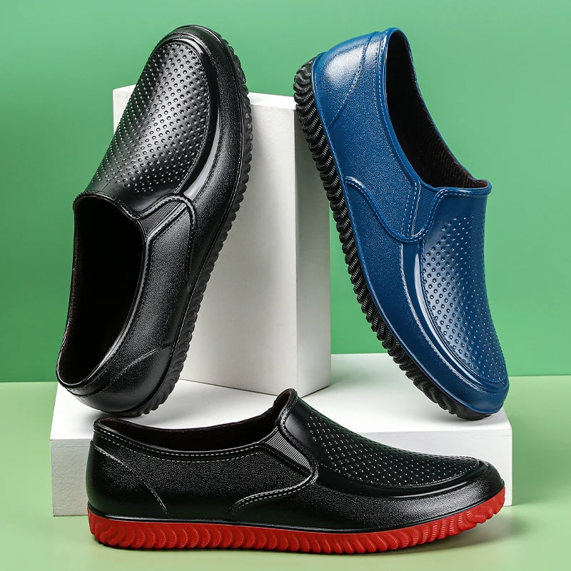 

German Sle Anti-Slip ort Rain Boots Men's Waterproof Kitchen Car Wa Fiing Rubber oes Low Cut Booties Slip-On