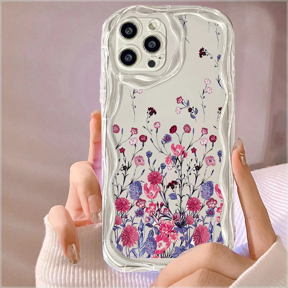 حافظة حواف مموجة ثلاثية الأبعاد لهاتف Realme, C53, C55, C67, C65, C35, C33, C21Y, C25Y, C30, C21, C11, C20, 8, 10, 11, 12 برو بلس ، GT 6 ، غطاء زهرة صغير