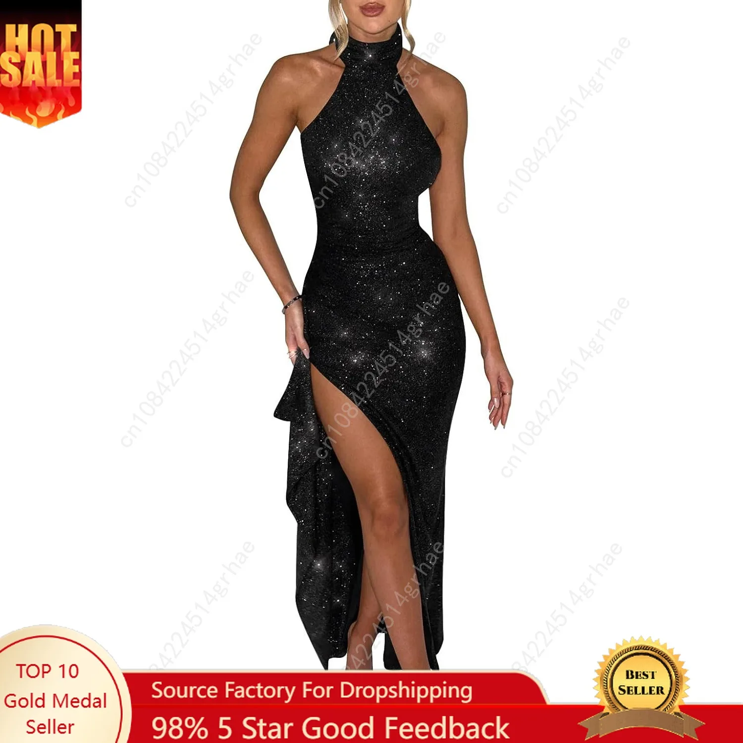 

Women's Sexy High Split Bodycon Sleeveless Backless Party Maxi Dress