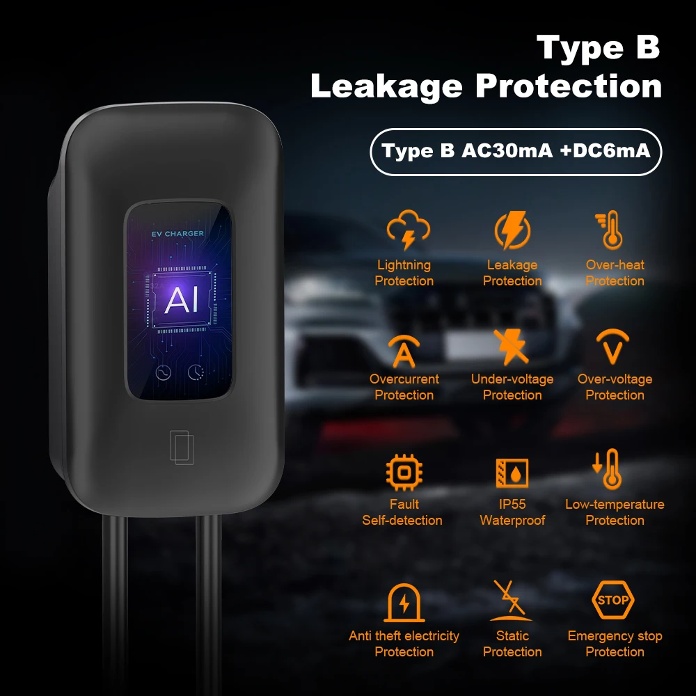 JDMEX 22KW Type2 Зарядная станция для электромобилей 32A Автомобильное зарядное устройство EVSE Wallbox Настенный монтаж Кабель 5 м IEC62196 с управлением через приложение