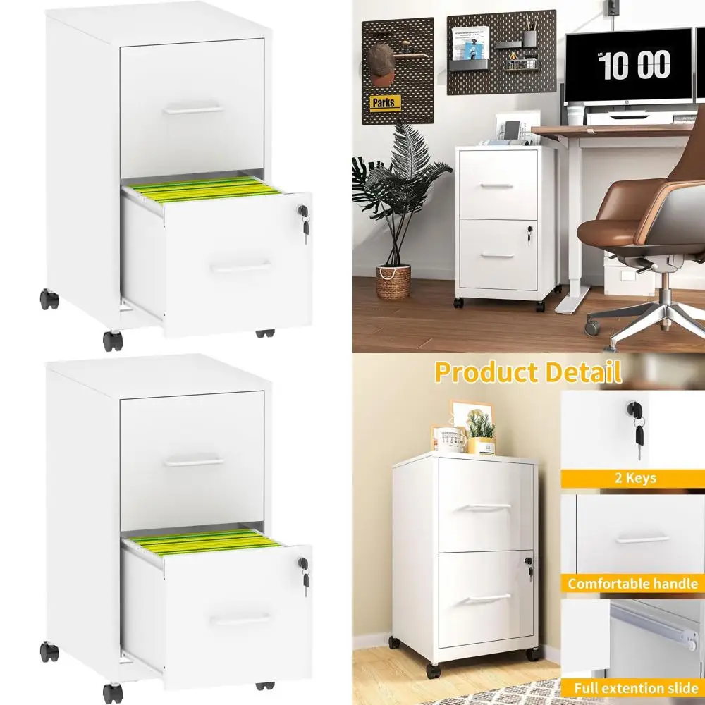 

Metal Locking Rolling File Cabinet, 2-Drawer Under Desk Storage for Letter/Legal/F4/A4, Black, Assembly Needed