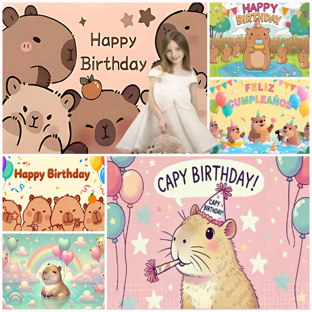 

Cute Dolphin Themed Birthday Party Background Banner Capibala Backdrop Decoration Baby Shower Gift Children's Photography Animal