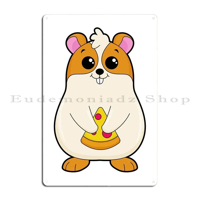 Hamster Eating Piece Pizza Metal Signs Cinema Wall Decor Cinema Design Bar Tin Sign Poster