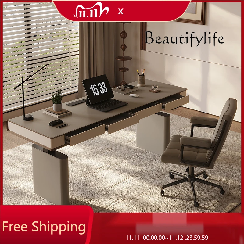 O الإيطالية الخفيفة الفاخرة رفع مكتب غرفة المعيشة دراسة يمكن تخصيصها محرك مزدوج طاولة رفع ذكية #1
