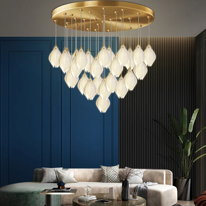 Chandelier restaurant living room ceramic petal Hotel lobby pendant market luster led Modern villa attic ceiling lamps