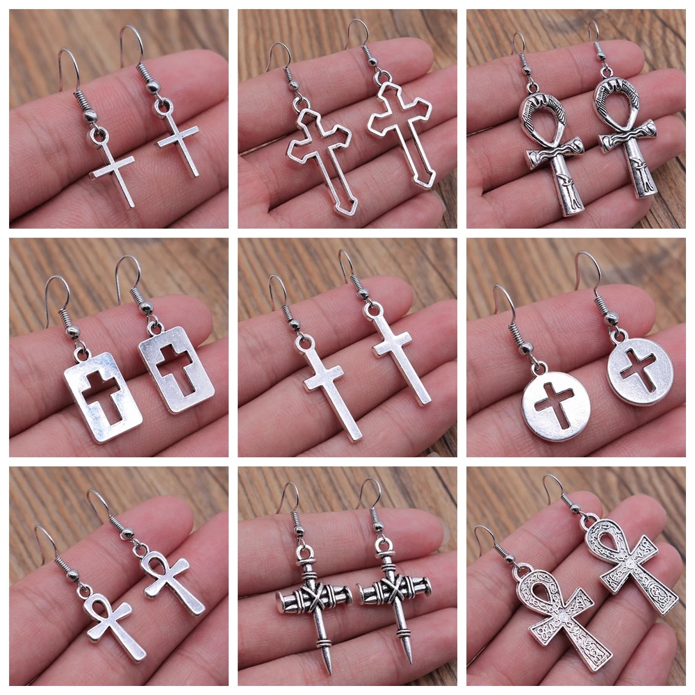 Pendientes colgantes con dije de cruz Ankh egipcio Vintage, pendientes de diseño hechos a mano a la moda, regalo de joyería para mujer
