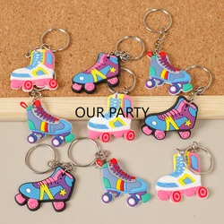 9Pcs Cartoon Roller Skating Keychain Ice Skate Backpack Pendant for 80s 90s Hip Hop Theme Birthday Party Favors Pinata Fillers