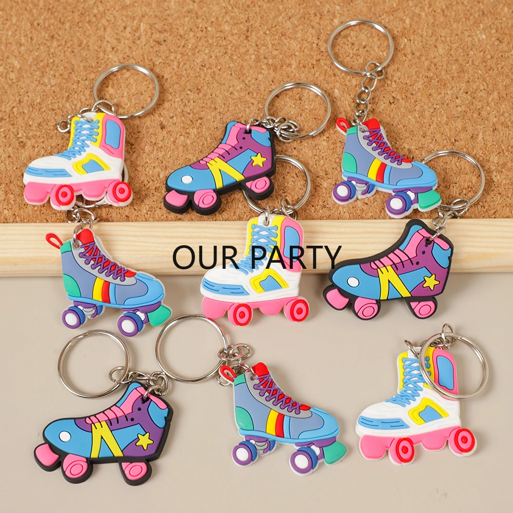 9Pcs Cartoon Roller Skating Keychain Ice Skate Backpack Pendant for 80s 90s Hip Hop Theme Birthday Party Favors Pinata Fillers