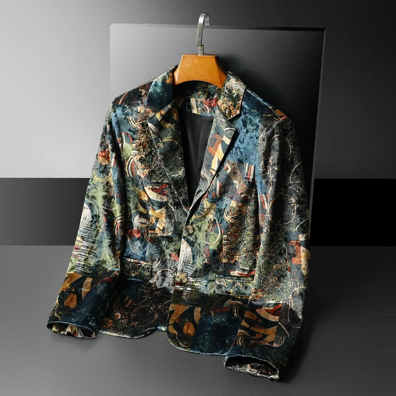 Blazers estampados de luxo masculino, jaqueta casual vintage, slim fit, casamento, negócio, streetwear, jaqueta social, 2022