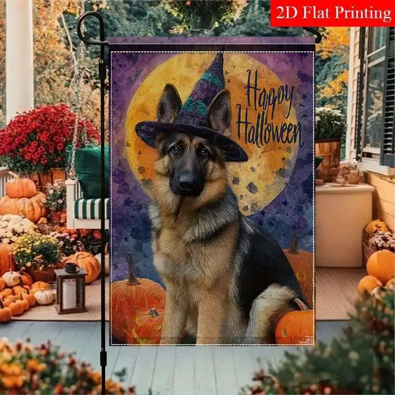 1PC, 2D Flat, Halloween German Shepherd Theme Garden Flag, No Electricity Required, 12 Inches X18 Inches, Ideal for Gardens and Terraces, Excluding Flagpoles