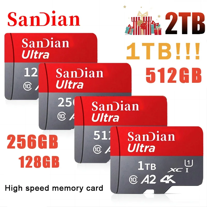 Kartu memori Sd 2tb 128gb 256gb 512gb, kartu memori kecepatan tinggi Class10 A2 1tb untuk ponsel baru 2024