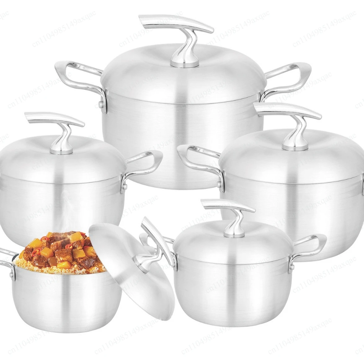 5Pcs Aluminum Pot Set  Shape Cookware with Lids Non-Stick Soup Pots for Home Kitchen Gas Stove