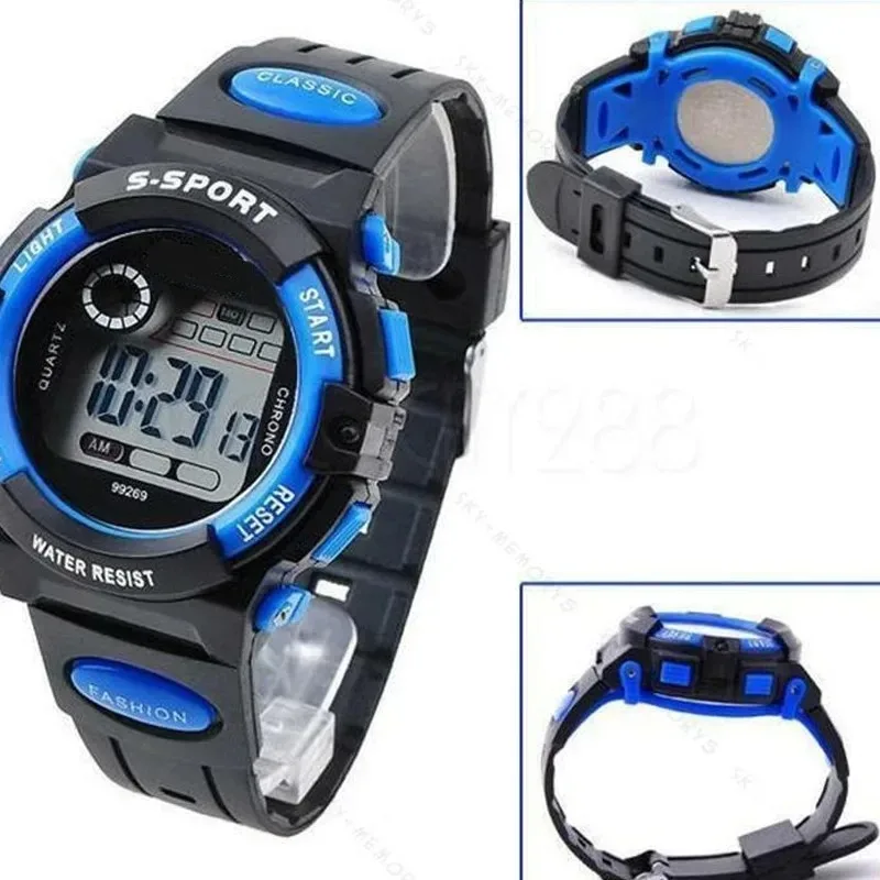 ساعة رقمية للأطفال بإضاءة ملونة، شاشة LED رياضية مضيئة مقاومة للماء، حزام من السيليكون، ساعة توقيت بتقويم للطلاب يوميًا