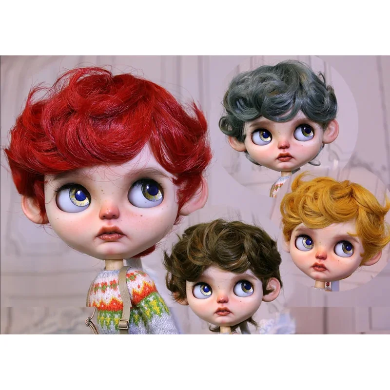 

Blythe doll wig suitable for 1/6 size boys wig high-temperature silk curly hair large hair net 9-10 inches 4 colors bjd 9-10in