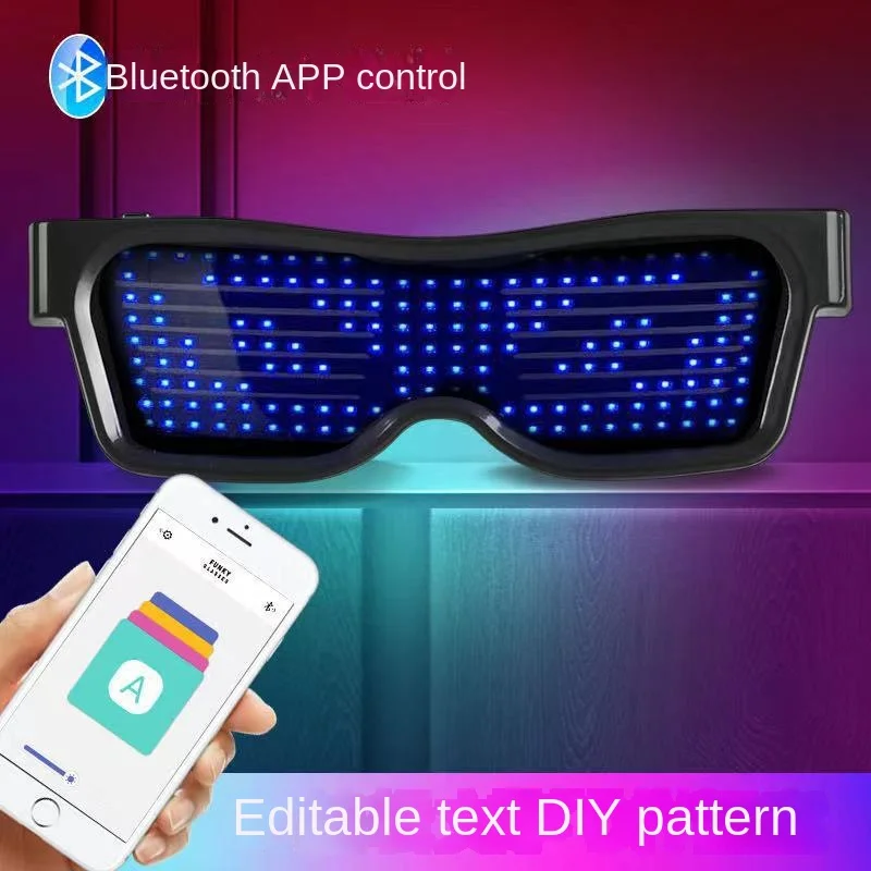 Bluetooth LED Luminous Party Glasses Electric Syllable Bar Dance Props Mobile Phone APP Control Word-changing Glasses